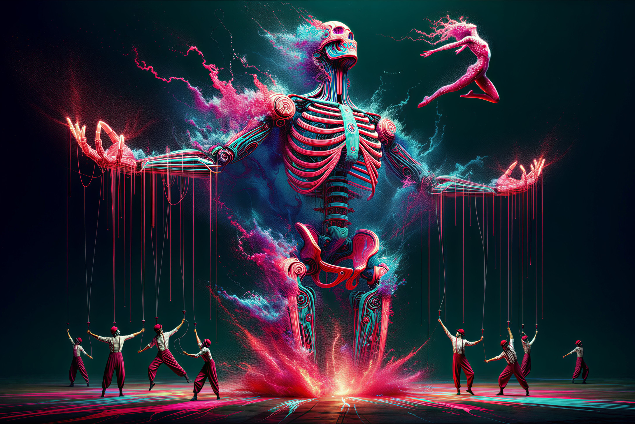 Colorful Skeleton Puppet Master with Dancing Figure