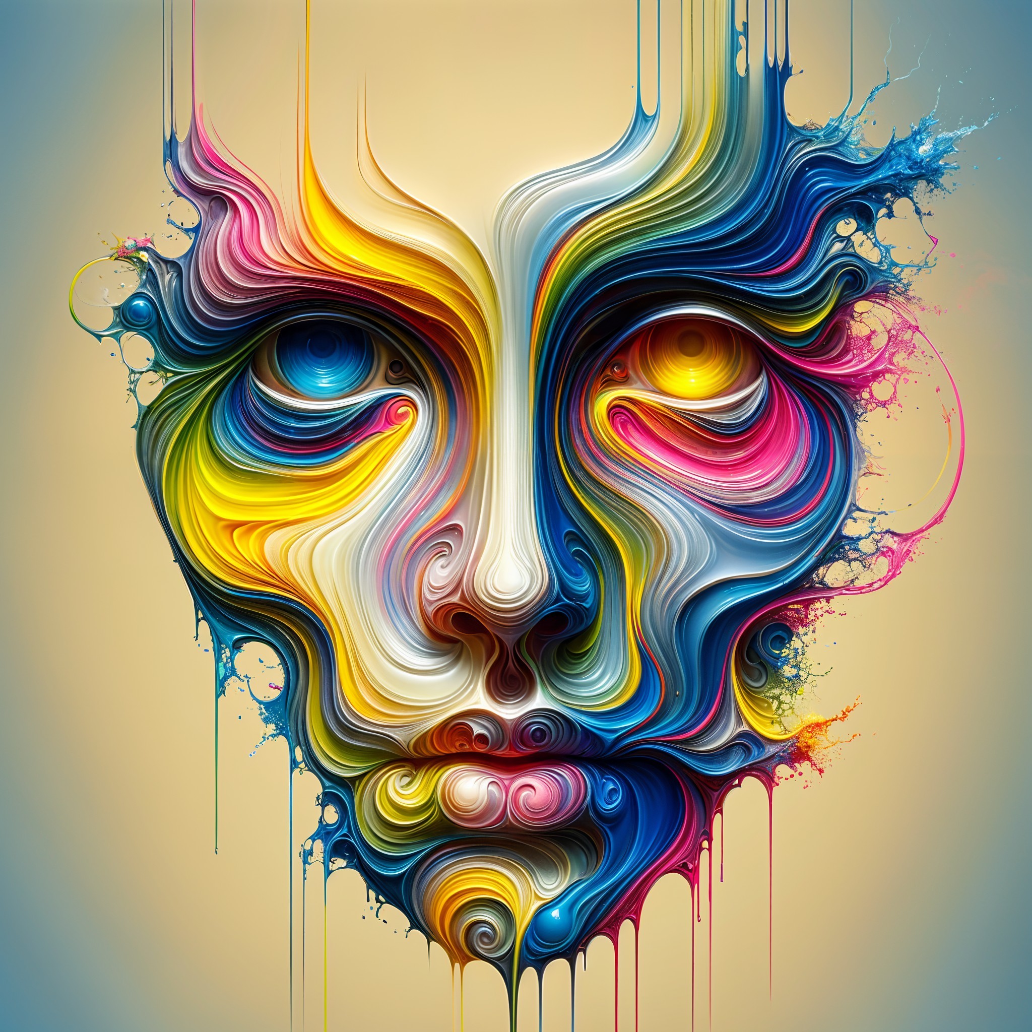 Abstract Face in Vibrant Swirling Colors