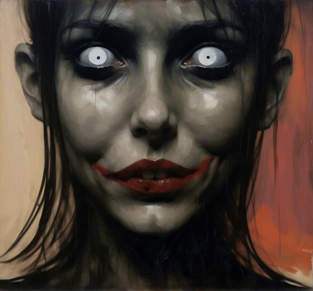 Haunting portrait of a woman with eerie features