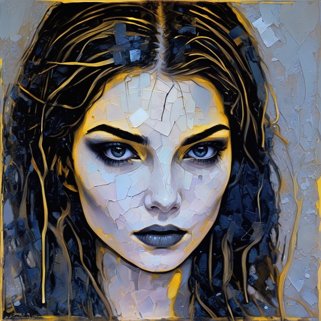 Portrait of a Young Woman with Intense Eyes and Texture
