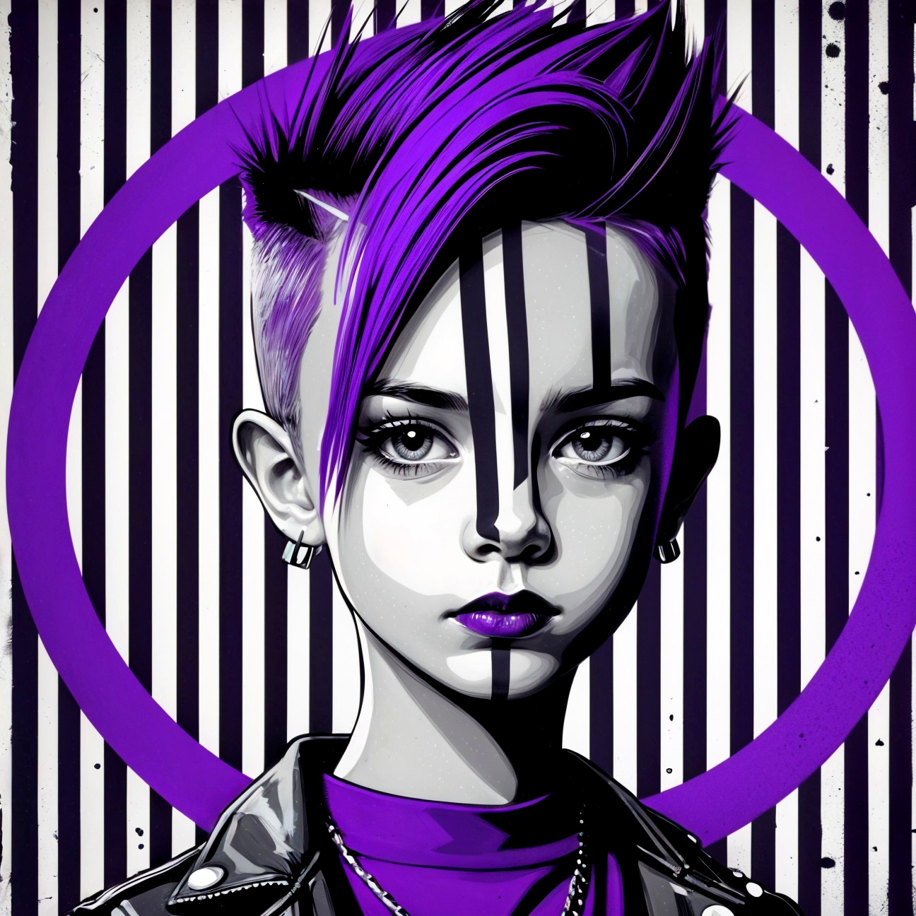 Stylized Portrait of a Young Person with Purple Hair