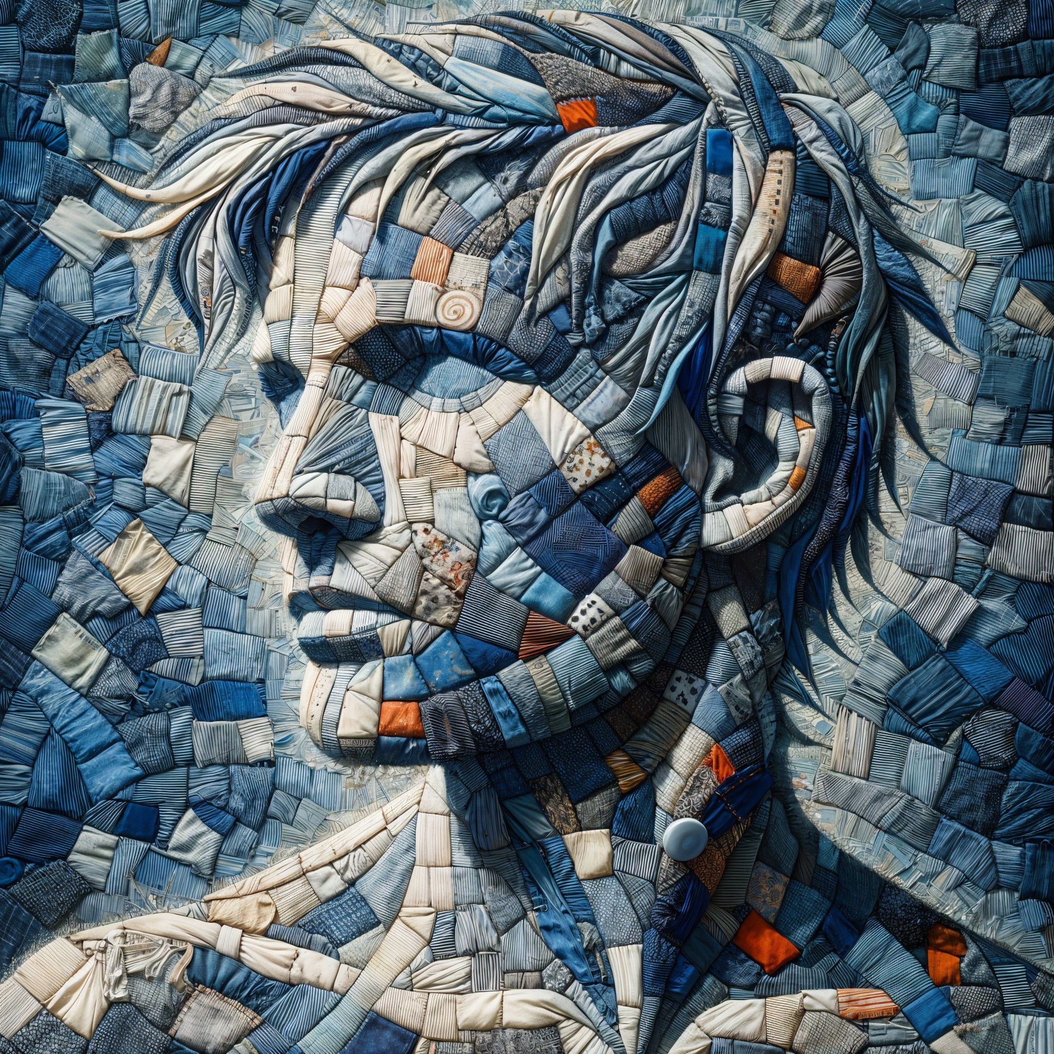 Stylized Mosaic Portrait of a Young Man in Fabric