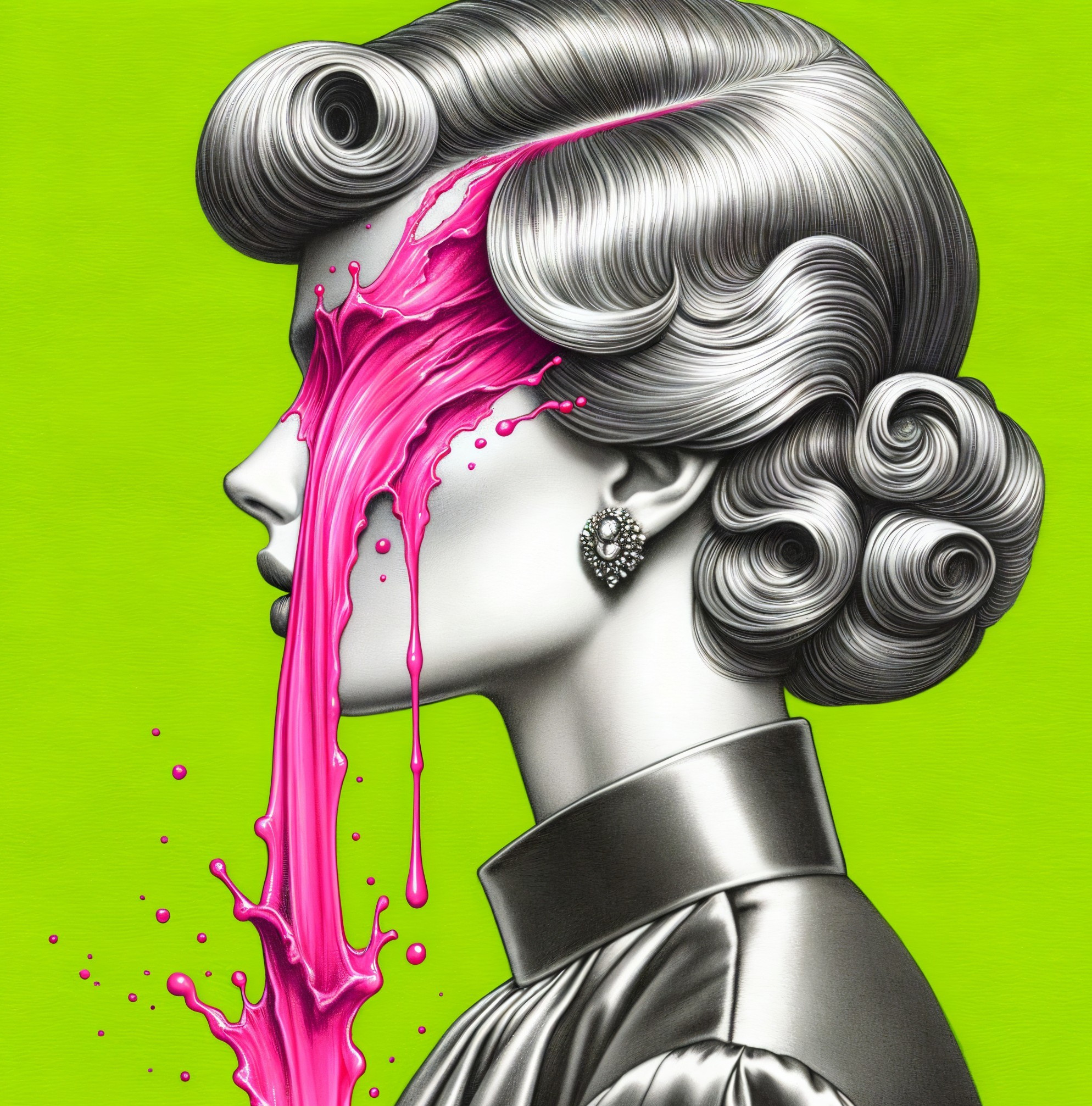 Monochromatic Profile of Woman with Colorful Liquid