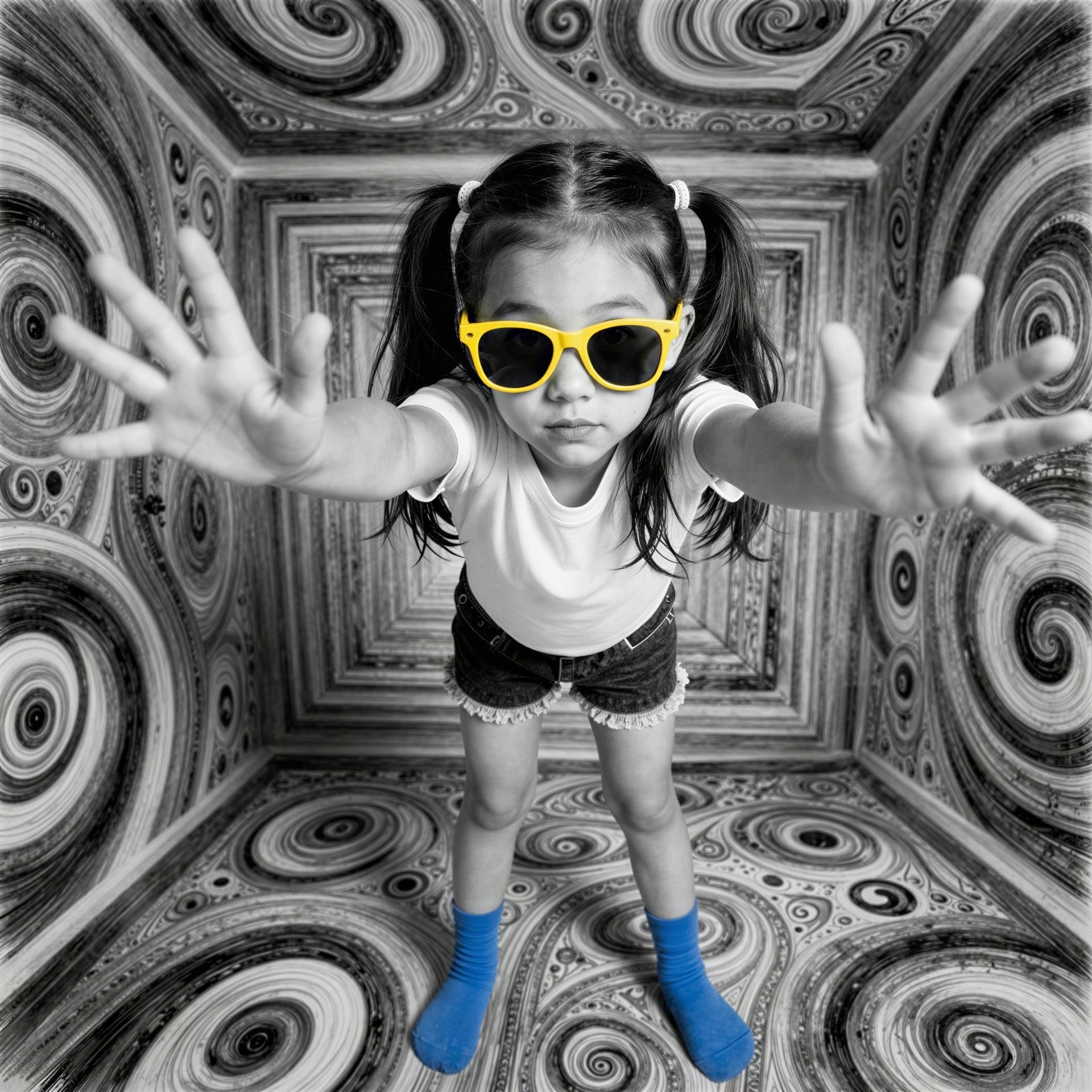 Young girl in pigtails wearing casual summer outfit