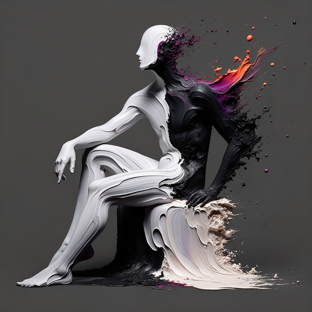 Abstract Figure with Fluid Textures and Colorful Accents