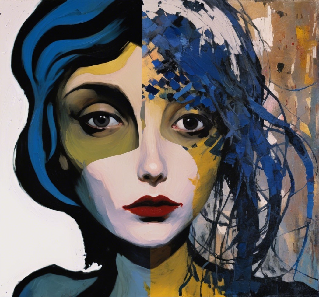 Portrait of a Woman with Contrasting Styles and Colors