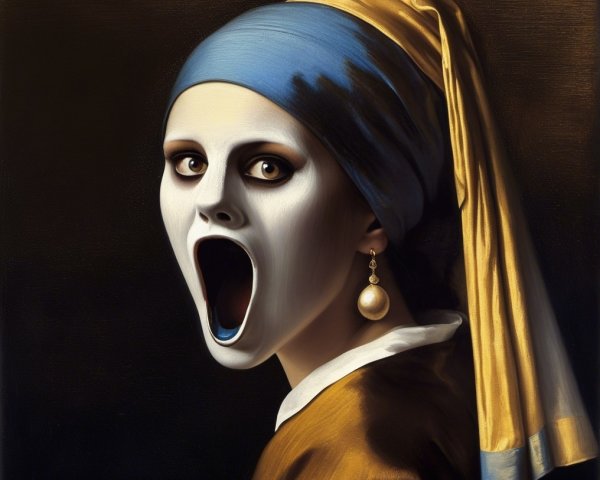 Ghostly Figure with Pearl Earring and Dramatic Attire