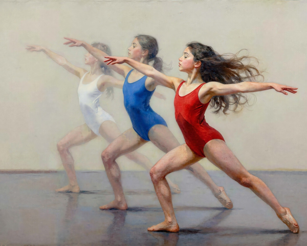 Hyperrealistic Oil Painting of Ballerinas in Motion