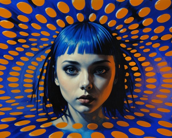 Portrait of a Young Woman with Blue Hair and Abstract Background