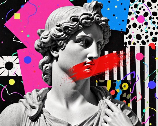 Classical Marble Bust Against Abstract Colorful Background