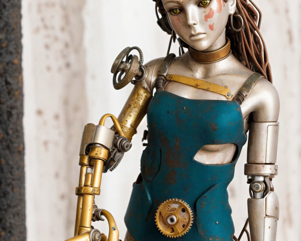 Stylized robot figure with steampunk elements and pose