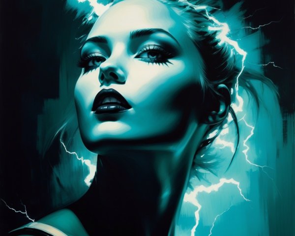 Portrait of a Woman with Fierce Gaze and Blue Tones