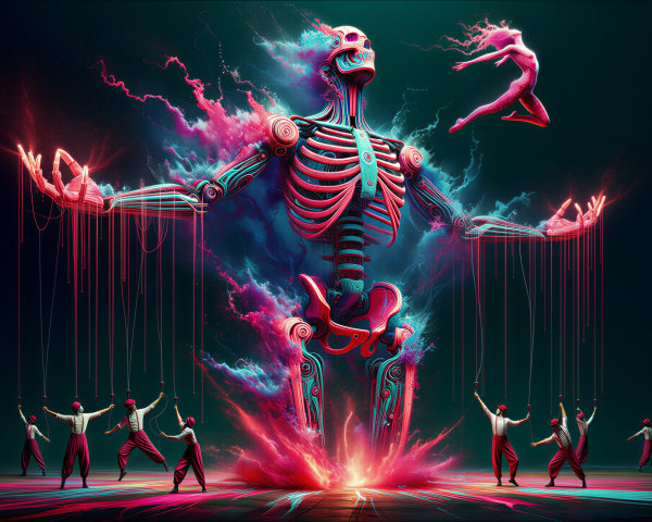 Colorful Skeleton Puppet Master with Dancing Figure