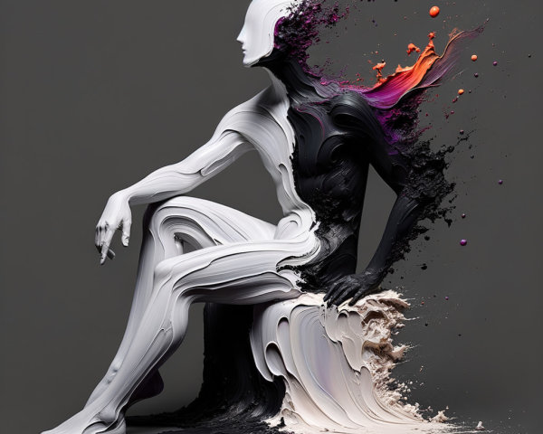 Abstract Figure with Fluid Textures and Colorful Accents