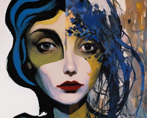 Portrait of a Woman with Contrasting Styles and Colors