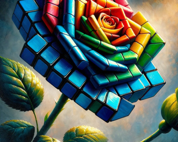 Vibrant Rubik's Cube Rose with Colorful Petals