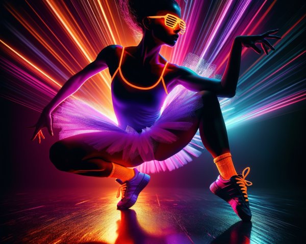 Vibrant Dance Pose with Neon Lights and Accessories