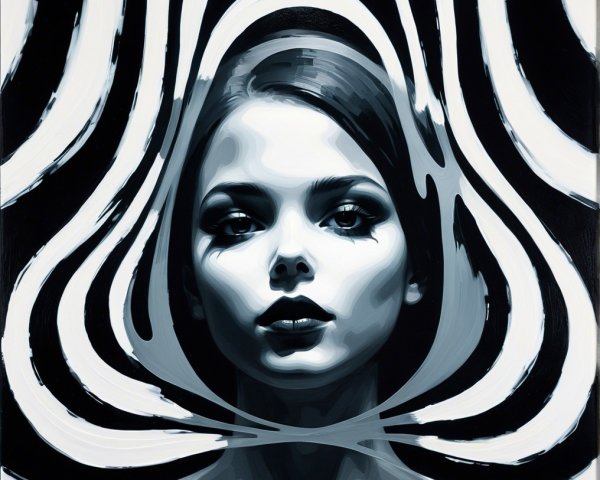 Monochromatic Portrait of a Woman with Abstract Patterns