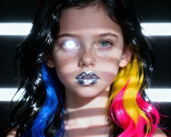 Young girl portrait with colorful hair and striking eyes