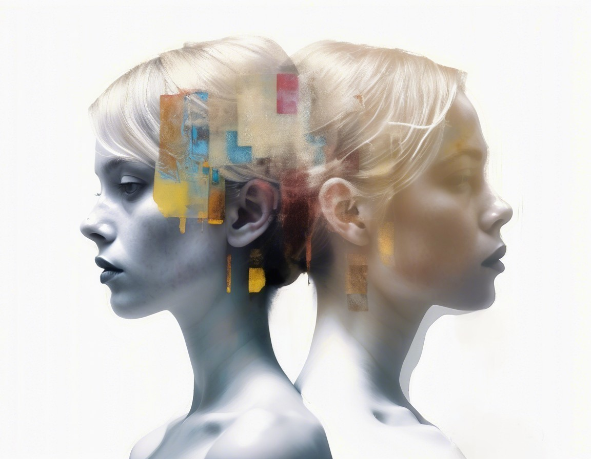 Stylized Profiles of a Young Woman in Grayscale and Color