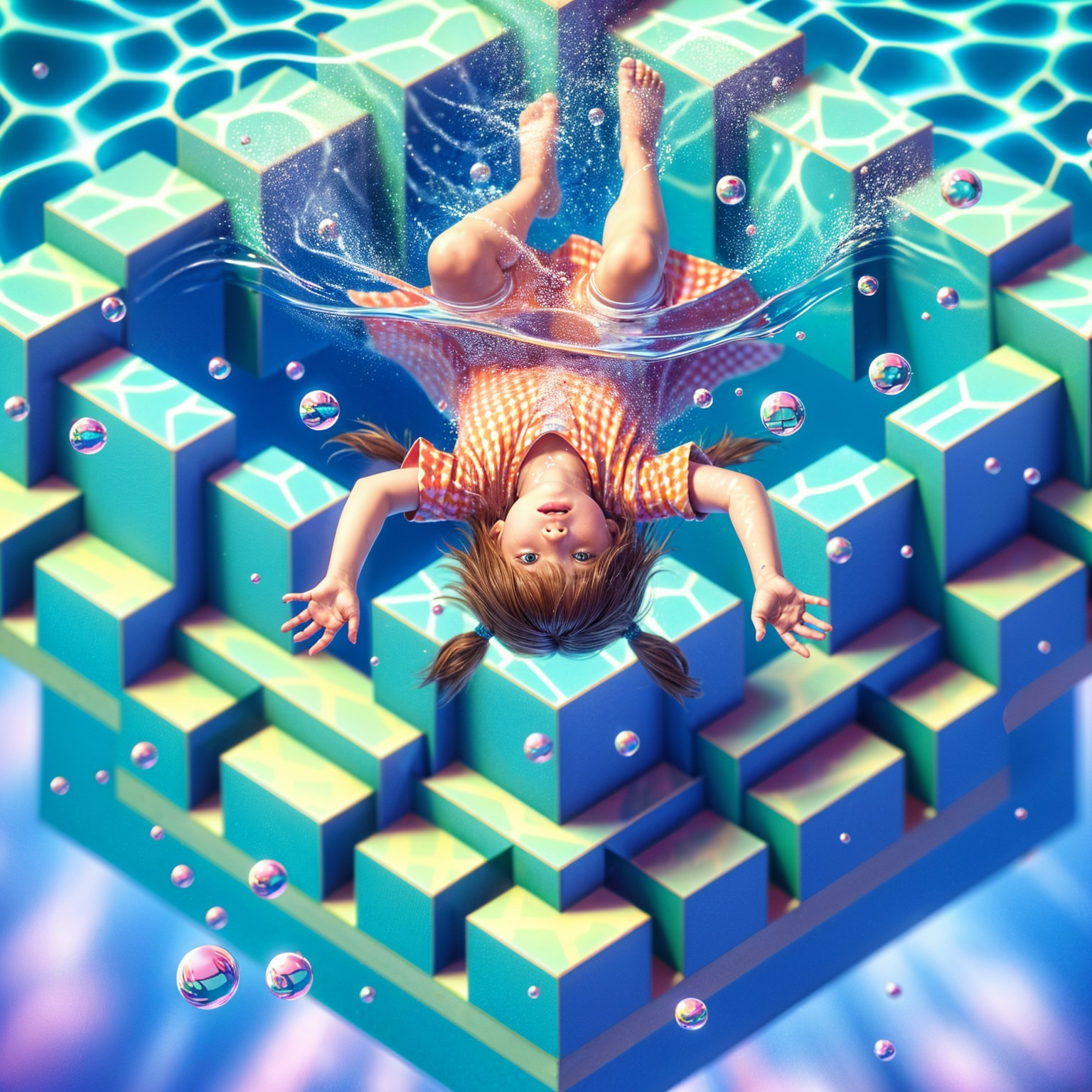 Whimsical Digital Illustration of a Girl Underwater