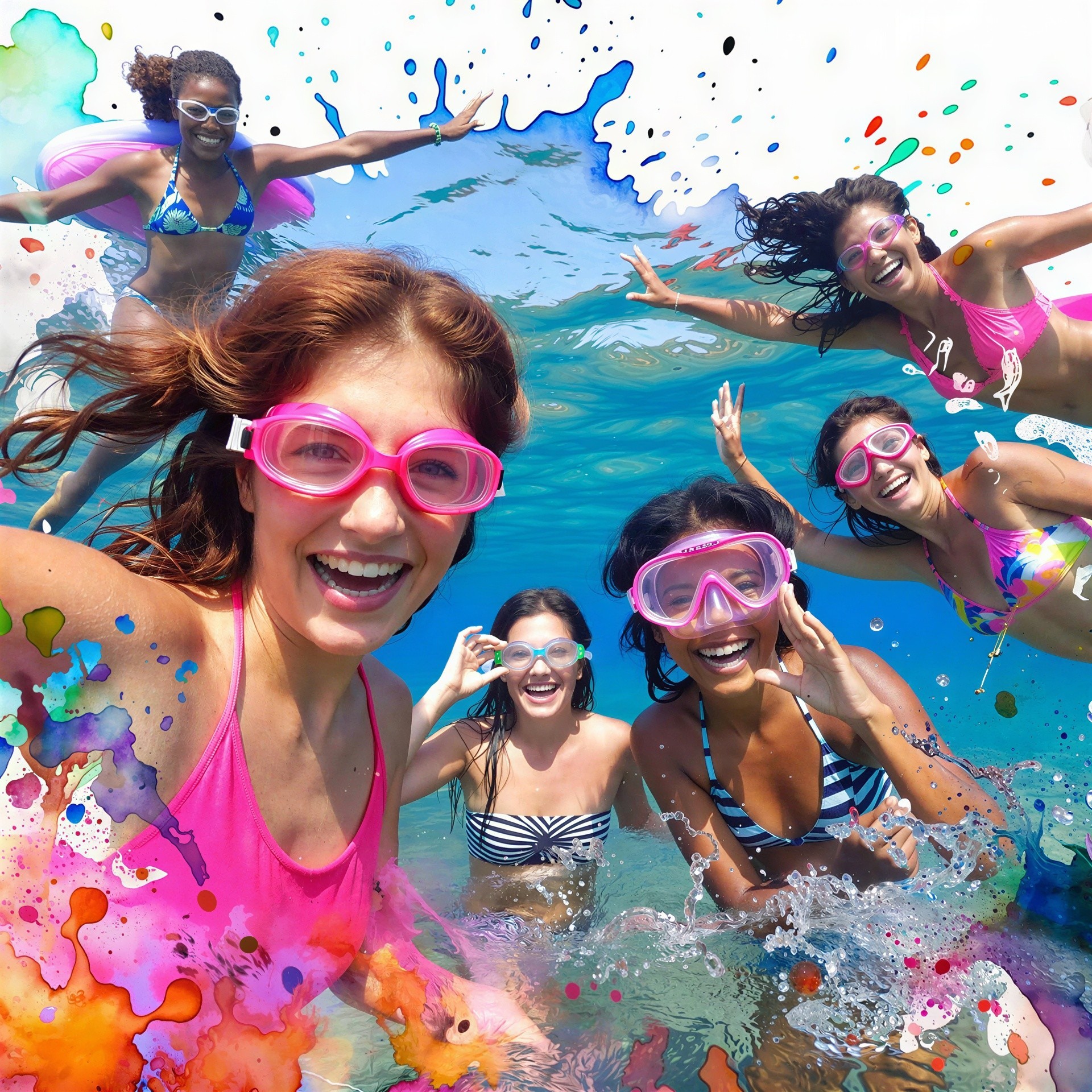 Group of Women Posing for Selfie in Swimming Pool
