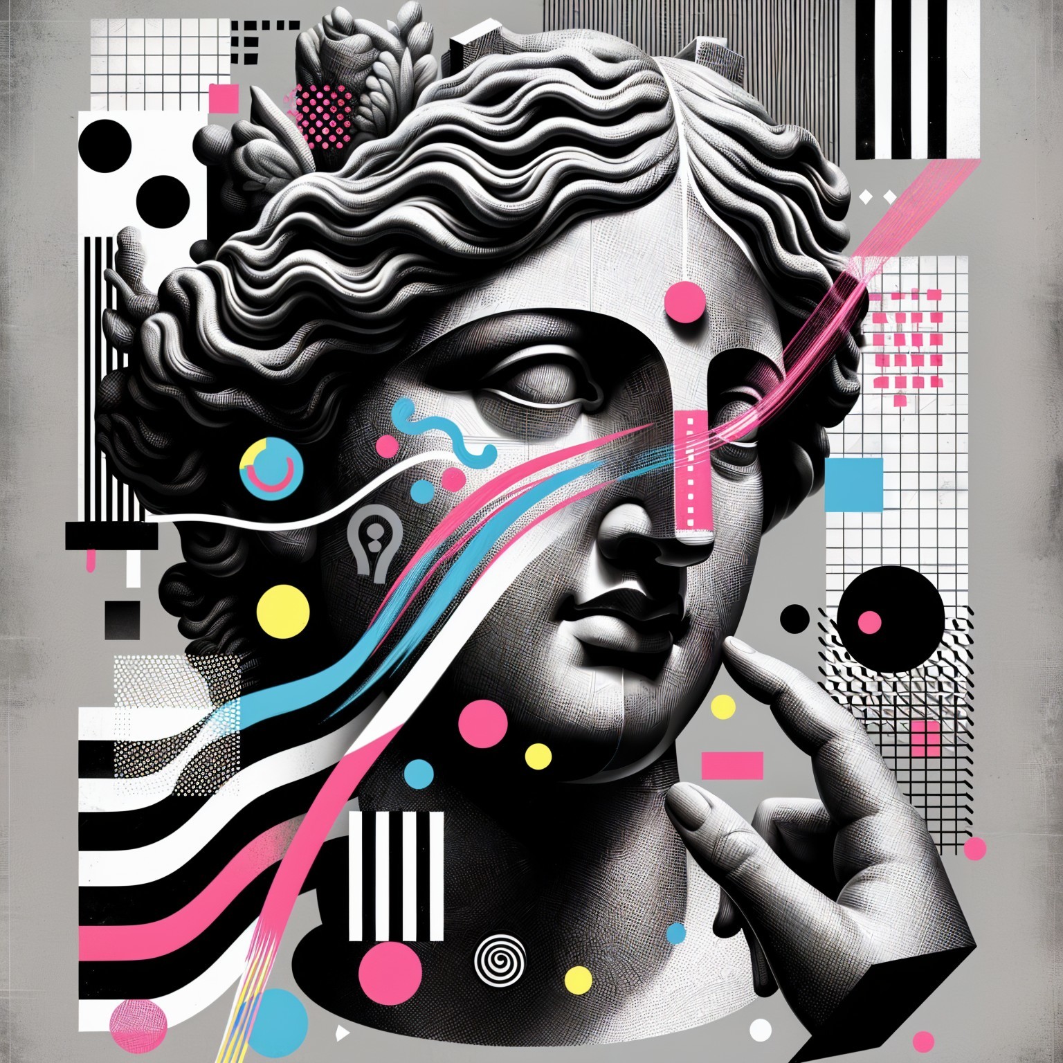 Stylized Bust Sculpture with Abstract Geometric Patterns