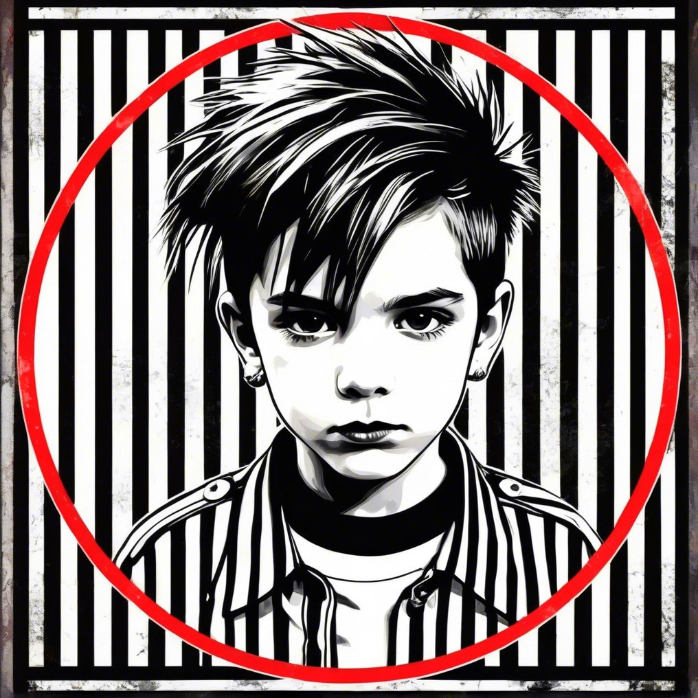 Black-and-white illustration of a boy with spiky hair