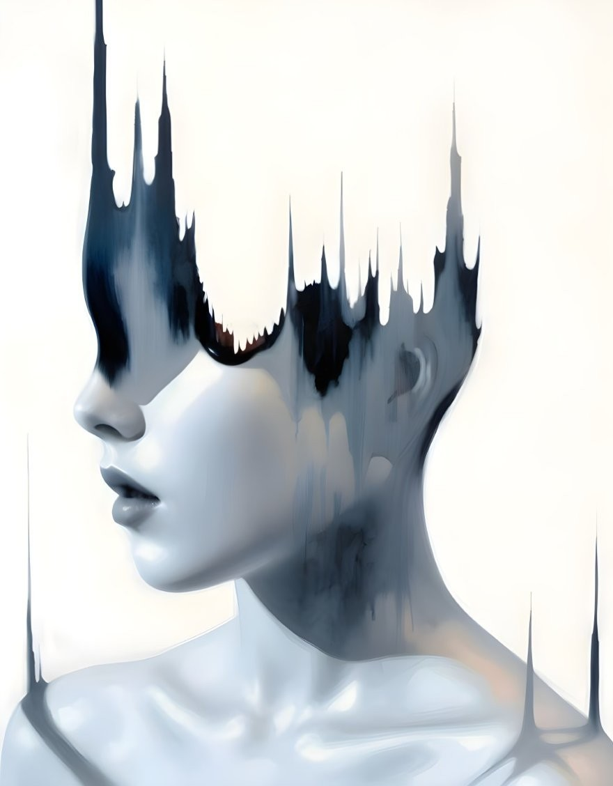 Surreal Portrait of a Woman with Abstract Landscapes