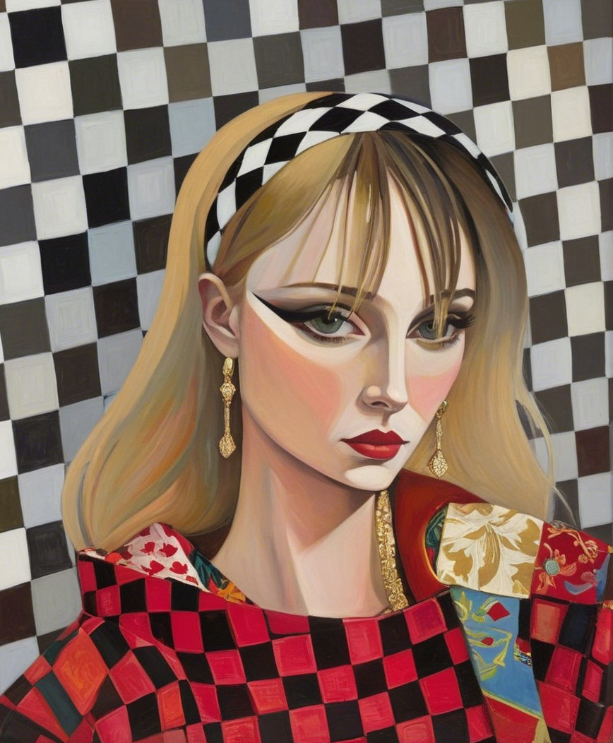 Portrait of a Woman with Bold Makeup and Patterns