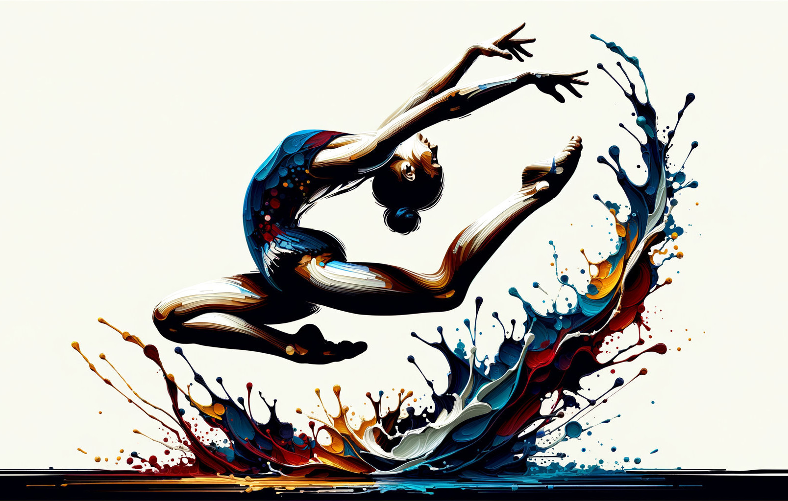 Vibrant dancer illustration with paint splashes in motion