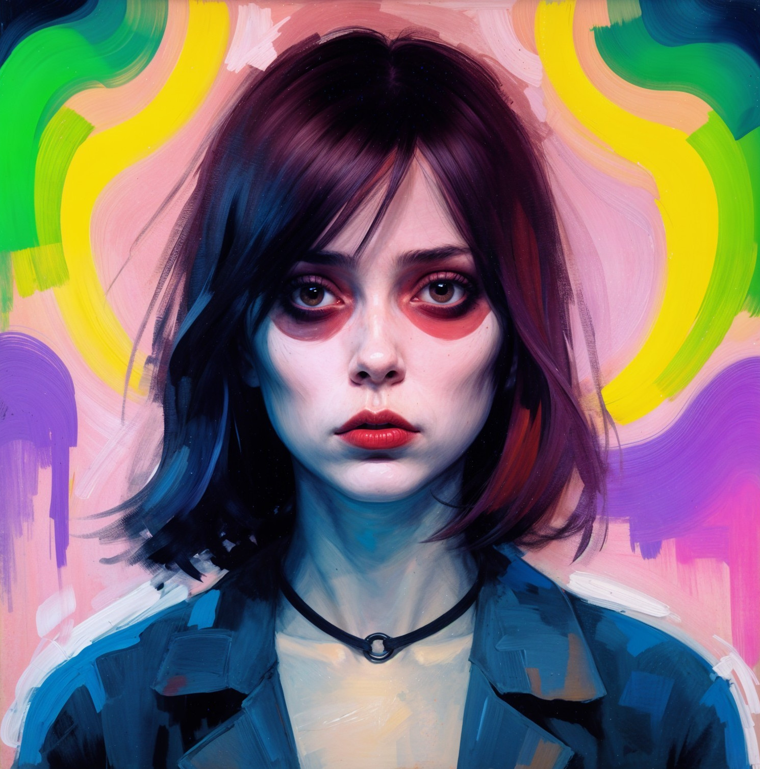 Portrait of a Young Woman with Psychedelic Background