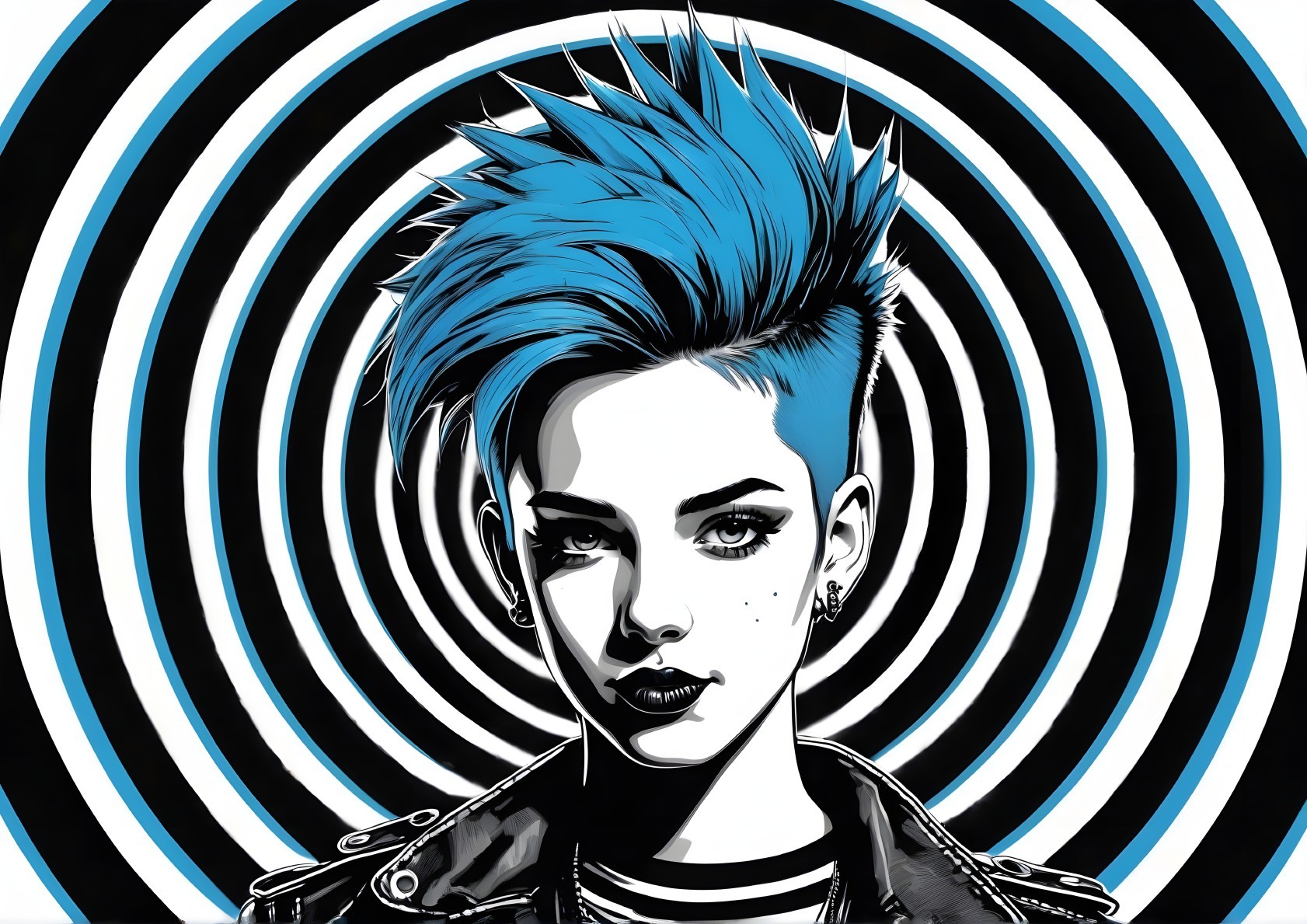 Stylized Portrait of a Woman with Blue Spiked Hair