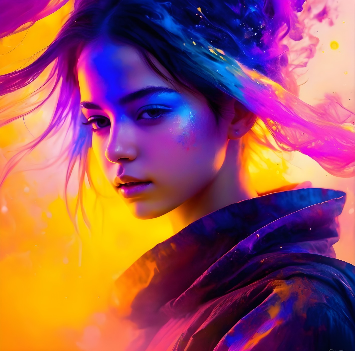 Portrait of a Young Woman with Abstract Color Background
