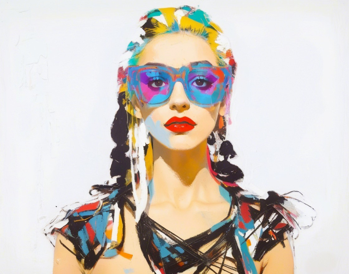 Portrait of a woman with colorful hair and sunglasses