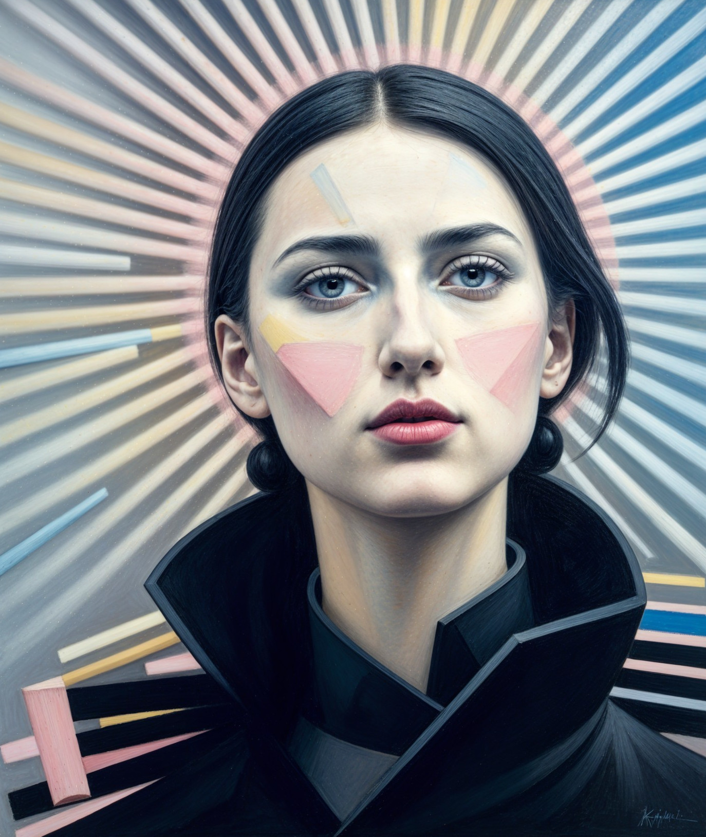 Portrait of a Young Woman with Geometric Background