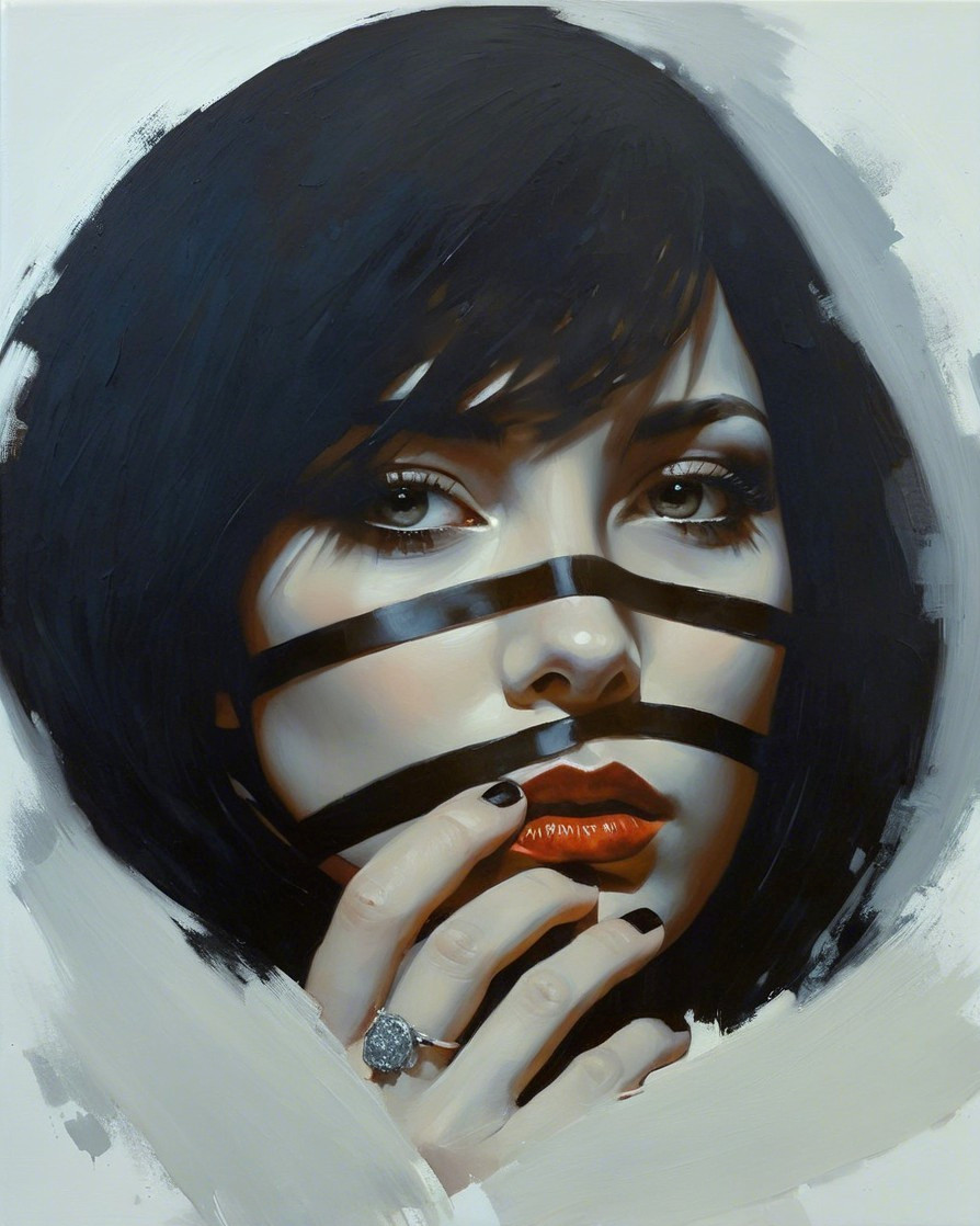 Portrait of a woman with dark hair and bold features