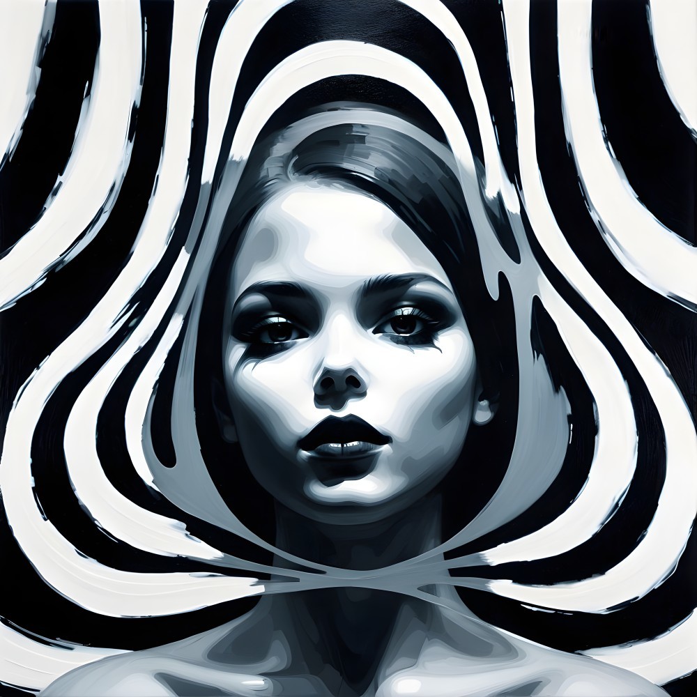 Monochromatic Portrait of a Woman with Abstract Patterns