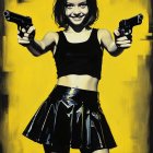 Stylized Illustration of Confident Woman with Guns