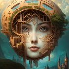 Surreal Human Face Merged with Architectural Elements