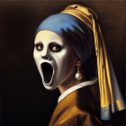 Ghostly Figure with Pearl Earring and Dramatic Attire