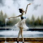 Ballet Dance by a Misty Lake with Serene Surroundings