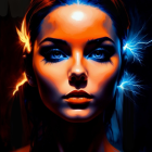 Portrait of a Woman with Lightning Motifs and Bold Colors