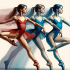 Dancer in Graceful Pose with Colorful Layering