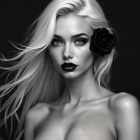 Monochrome Portrait of a Young Woman with Rose