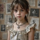 Young girl in newspaper dress with calm expression