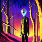 Surreal Forest Scene with Elongated Figure in Suit