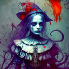Haunting Girl with Pale Skin and Red Eyes in Vintage Dress