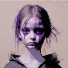 Portrait of a Young Girl with Purple Tears and Hoodie