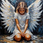 Serene Young Girl with Angelic Wings in Prayer Pose